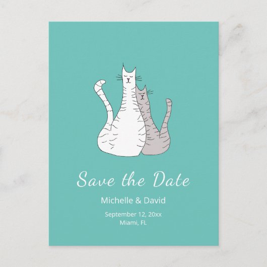 Carte Postale Faire-part Chats branchés dessin mariage Enregistrer la date  (Devant)