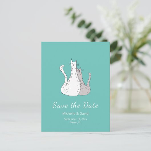 Carte Postale Faire-part Chats branchés dessin mariage Enregistrer la date  (Debout devant)