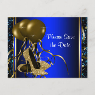 Carte Postale Faire-part Chaussure à talon haut bleu et or Save The Date