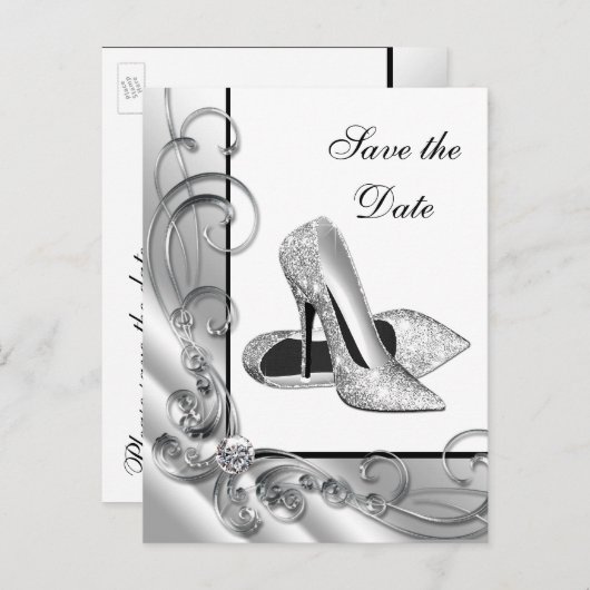 Carte Postale Faire-part Chaussure haute talon Enregistrer La Date (Devant / Derrière)