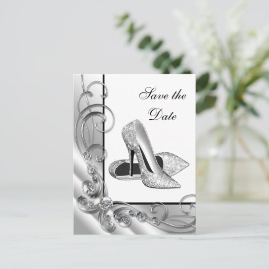 Carte Postale Faire-part Chaussure haute talon Enregistrer La Date (Debout devant)