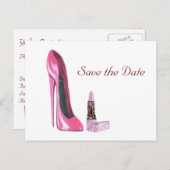 Carte Postale Faire-part Chaussure Stiletto Rose et Art Lipstick (Devant / Derrière)