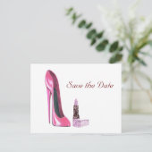 Carte Postale Faire-part Chaussure Stiletto Rose et Art Lipstick (Debout devant)