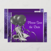 Carte Postale Faire-part Chaussure violet à talon élevé Enregistrer La Date (Devant / Derrière)