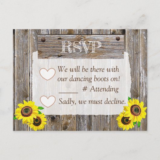 Carte Postale Faire-part Chaussures de Cowboy et Tournesols RSVP Mariage (Devant)