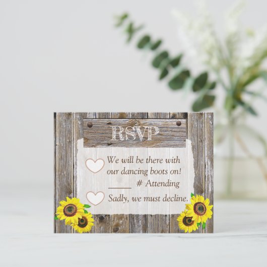 Carte Postale Faire-part Chaussures de Cowboy et Tournesols RSVP Mariage (Debout devant)