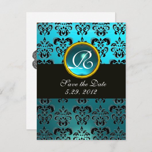 Carte Postale Faire-part CHAUSSURES NOIR ET BLEU TURQUASE DOMMASK GEM Monog (Devant / Derrière)