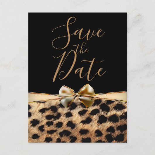 Carte Postale Faire-part Cheetah Leopard Bow en or noir Imprimer Enregistre (Devant)