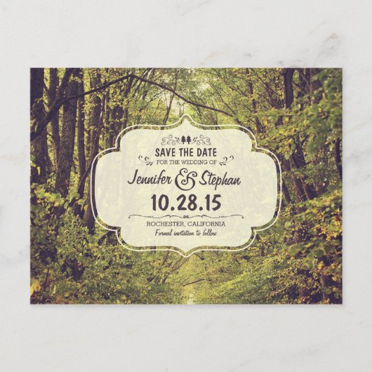Carte Postale Faire-part Chemin des arbres boisés rustiques enregistrer la  (Devant)