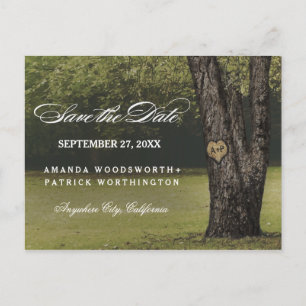Carte Postale Faire-part Chêne sculpté rustique Pays Enregistrer La Date