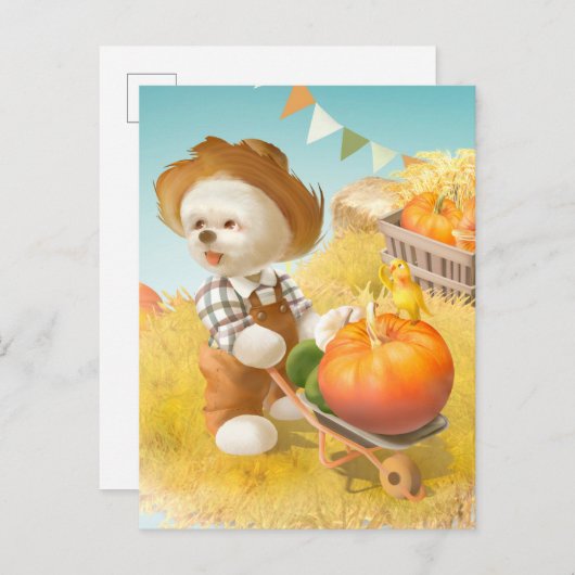 Carte Postale Faire-part Cher fermier chien avec Citrouille (Devant / Derrière)