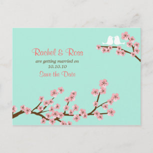 Carte Postale Faire-part Cherry Blossom Garden rose Mariage vert