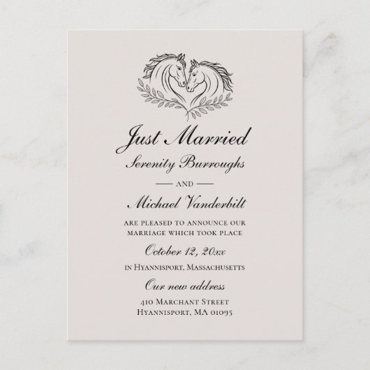 Carte Postale Faire-part Cheval Marié Rustique Élégant Mariage campagnard (Devant)