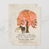 Carte Postale Faire-part Chevaux orange et marron d'automne Enregistrez la (Devant / Derrière)