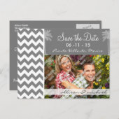 Carte Postale Faire-part Chevron gris foncé; Palme tropicale (Devant / Derrière)