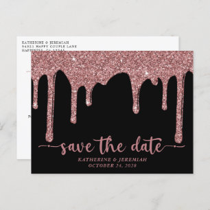 Carte Postale Faire-part Chic Black Rose Gold Parties scintillant Drives En