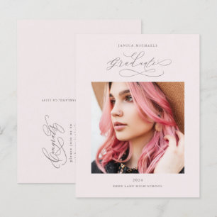 Carte Postale Faire-part Chic Blush Script One Photo Graduation Party