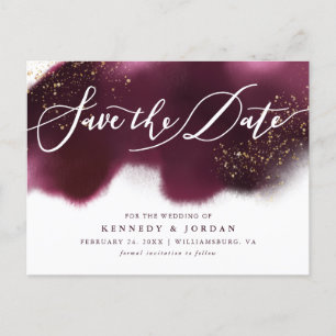 Carte Postale Faire-part Chic Bourgogne Or Paillettes Mariage Enregistrer l