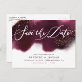 Carte Postale Faire-part Chic Burgundy Gold Parties scintillant Mariage Enr (Devant / Derrière)