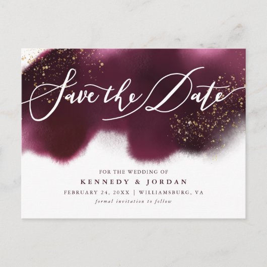 Carte Postale Faire-part Chic Burgundy Gold Parties scintillant Mariage Enr (Devant)
