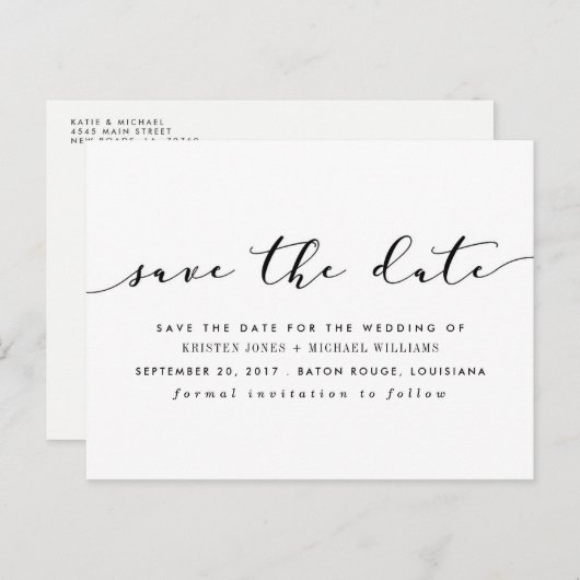 Carte Postale Faire-part Chic Calligraphy Enregistrer la date (Devant / Derrière)