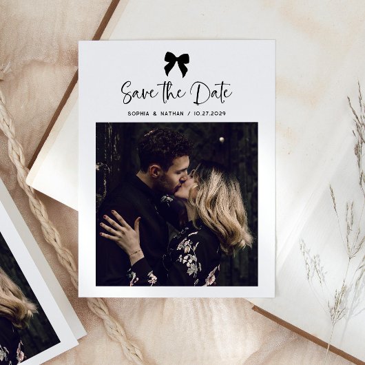 Carte Postale Faire-part Chic Coquette Bow Multi Photo Grid | Save the date