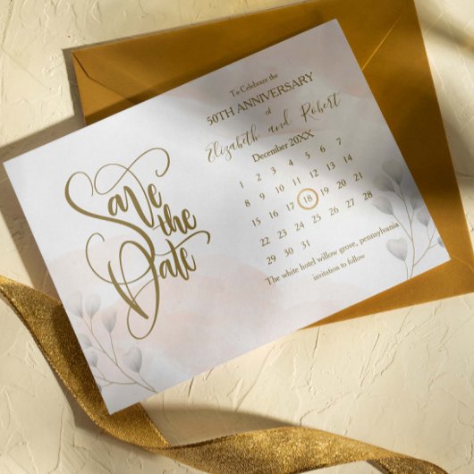 Carte Postale Faire-part Chic Feuille 50e anniversaire Enregistrer la date