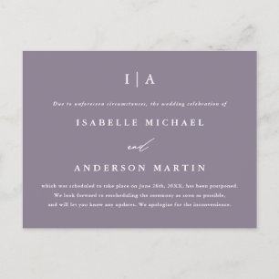 Carte Postale Faire-part Chic Fumé Violet Report de Mariage Monogramme