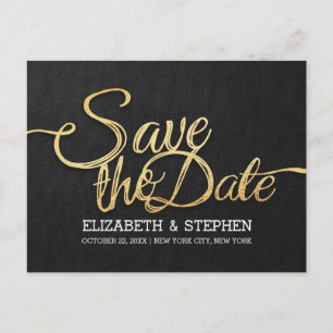 Carte Postale Faire-part Chic Gold et Black Wedding Enregistrer la date Car