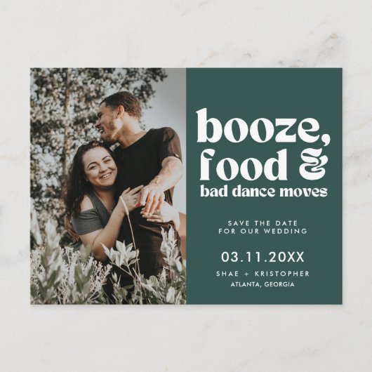 Carte Postale Faire-part Chic Mariage Photo verte Enregistrer la date (Devant)