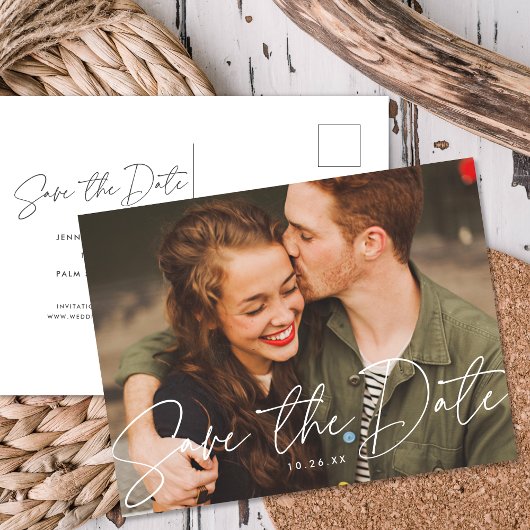 Carte Postale Faire-part Chic Modern Script Mariage Photo Enregistrer La Da