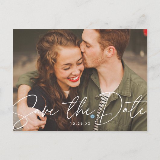 Carte Postale Faire-part Chic Modern Script Mariage Photo Enregistrer La Da (Devant)
