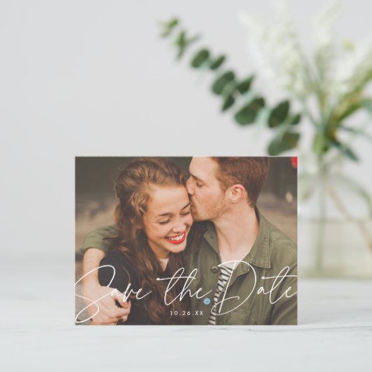 Carte Postale Faire-part Chic Modern Script Mariage Photo Enregistrer La Da (Debout devant)