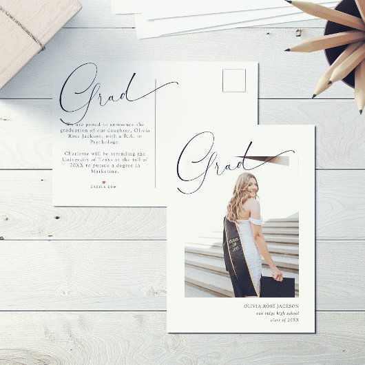 Carte Postale Faire-part Chic Moderne Calligraphie Photo Graduation