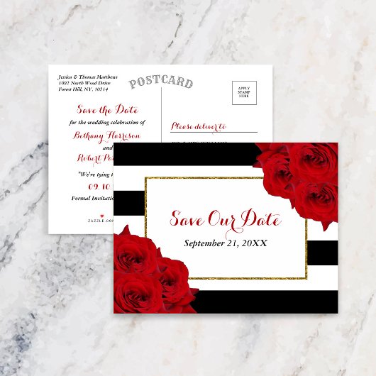 Carte Postale Faire-part Chic Moderne Luxe Mariage Collection - Roses rouge