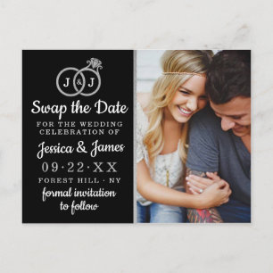 Carte Postale Faire-part Chic Monogramme Mariage Anneaux Enregistrer Ou Éch