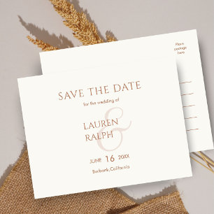 Carte Postale Faire-part Chic Ocre & Ivory Écriture Mariage Enregistrer La