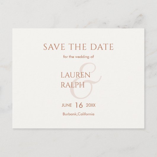 Carte Postale Faire-part Chic Ocre & Ivory Écriture Mariage Enregistrer La  (Devant)