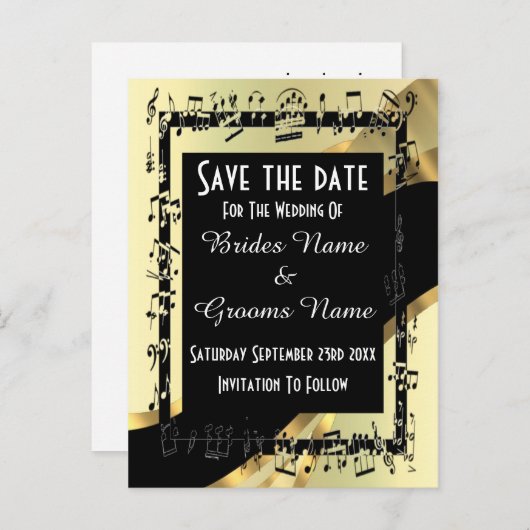 Carte Postale Faire-part Chic or et noir enregistrer la date (Devant / Derrière)