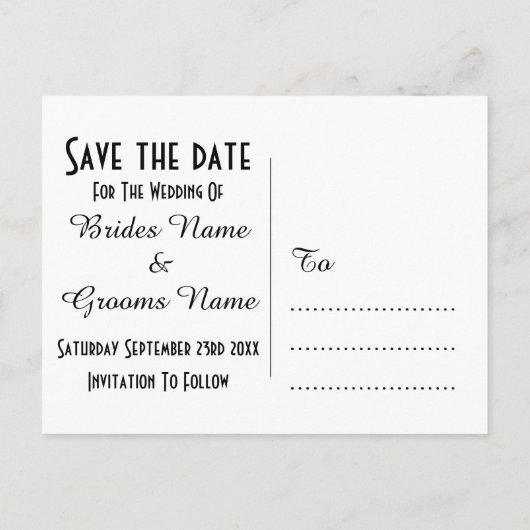 Carte Postale Faire-part Chic or et noir enregistrer la date (Dos)