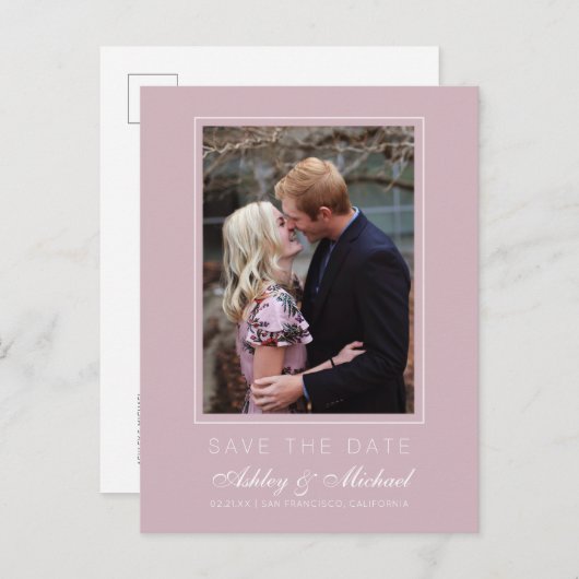 Carte Postale Faire-part Chic Pastel Purple Enregistrer la date Fiançailles (Devant / Derrière)