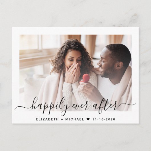 Carte Postale Faire-part Chic Script Photo Enregistrer La Date (Devant)
