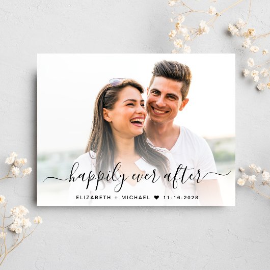 Carte Postale Faire-part Chic Script Photo QR Code Enregistrer La Date