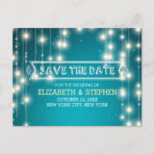 Carte Postale Faire-part Chic Turquoise String Lumières Mariage Enregistrer (Devant)
