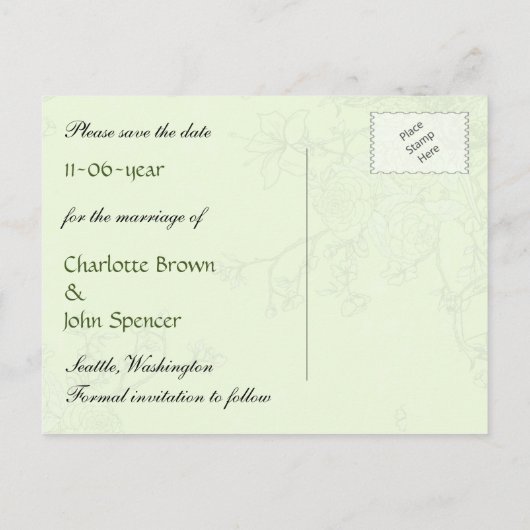 Carte Postale Faire-part Chic volière, les inséparables sauvent les dates (Dos)