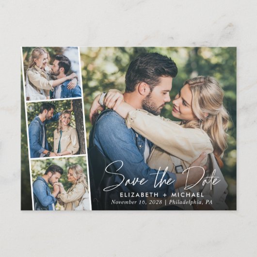 Carte Postale Faire-part Chic White Script photo mariage Enregistrer la dat (Devant)