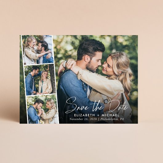 Carte Postale Faire-part Chic White Script photo mariage Enregistrer la dat