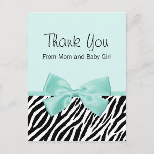 Carte Postale Faire-part Chic Zebra Fresh Mint Bow Baby shower Merci