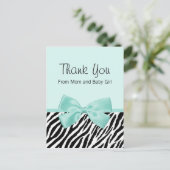 Carte Postale Faire-part Chic Zebra Fresh Mint Bow Baby shower Merci (Debout devant)