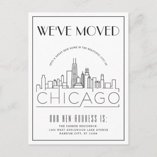 Carte Postale Faire-part Chicago Moderne Deco | Changement d'adresse (Devant)